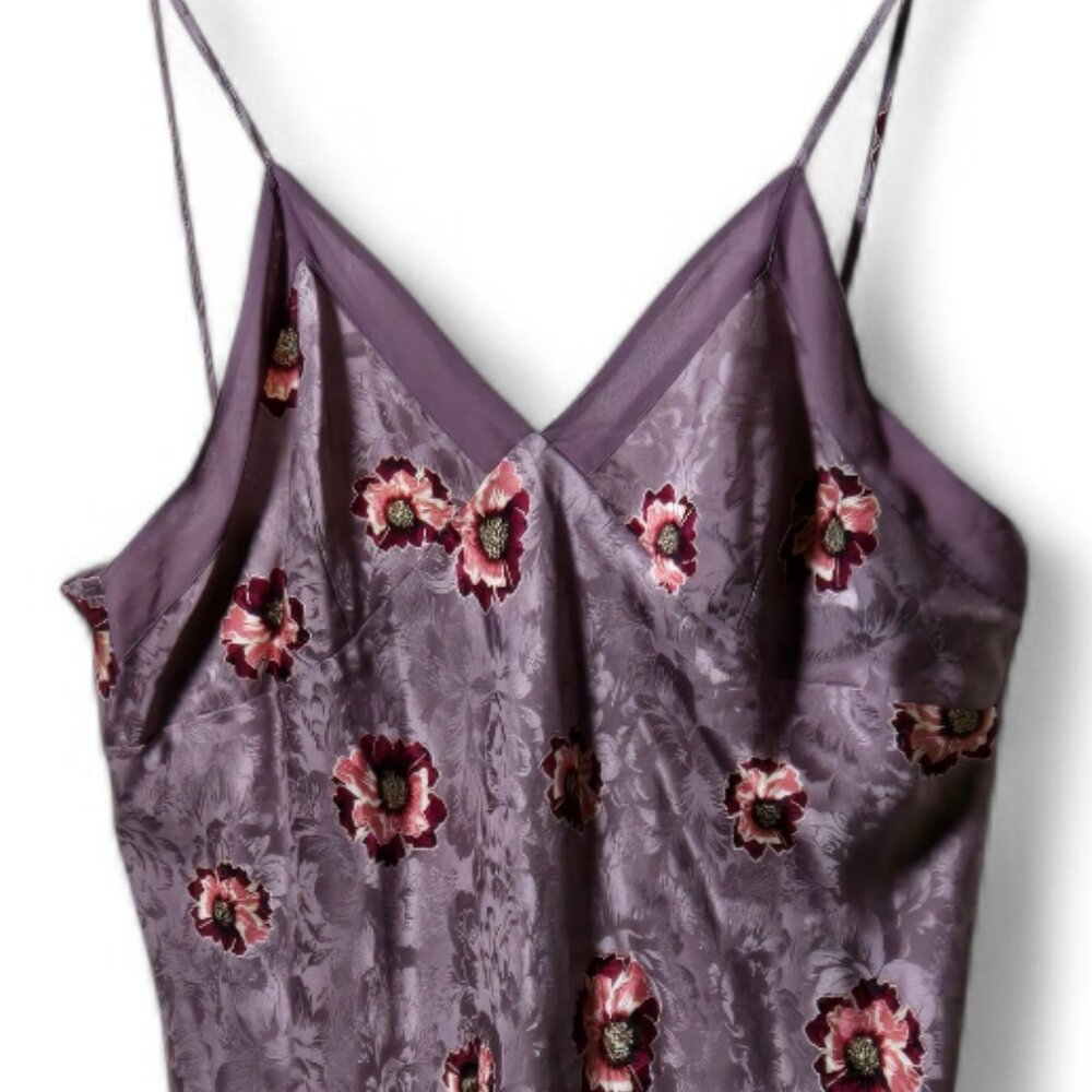 100% Silk Floral Chemise Nightgown Size M Purple Slip Cami Lingerie - Picture 3 of 10